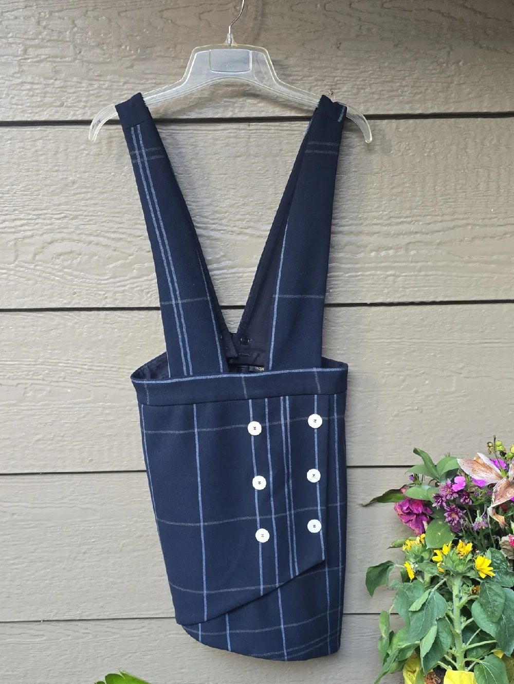 Maje Jola Check Pinafore Mini Dress Navy Windowpane Plaid Wrap Dress eu 40 US 8